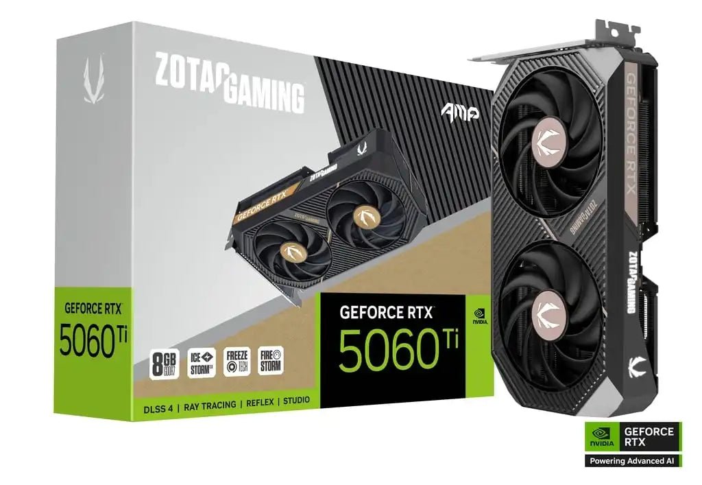 ZOTAC GAMING GeForce RTX 5060 Ti 8GB AMP GDDR7 Graphics Card | ZT - B50610F - 10M - 8886307700537 - Vektra Computers LLC ZOTAC GAMING GeForce RTX 5060 Ti 8GB AMP GDDR7 Graphics Card | ZT - B50610F - 10M - 8886307700537 - Vektra Computers LLC